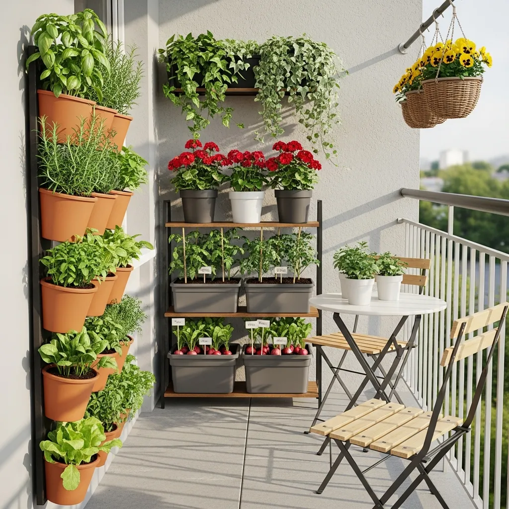 Space-efficient balcony garden design with container plants