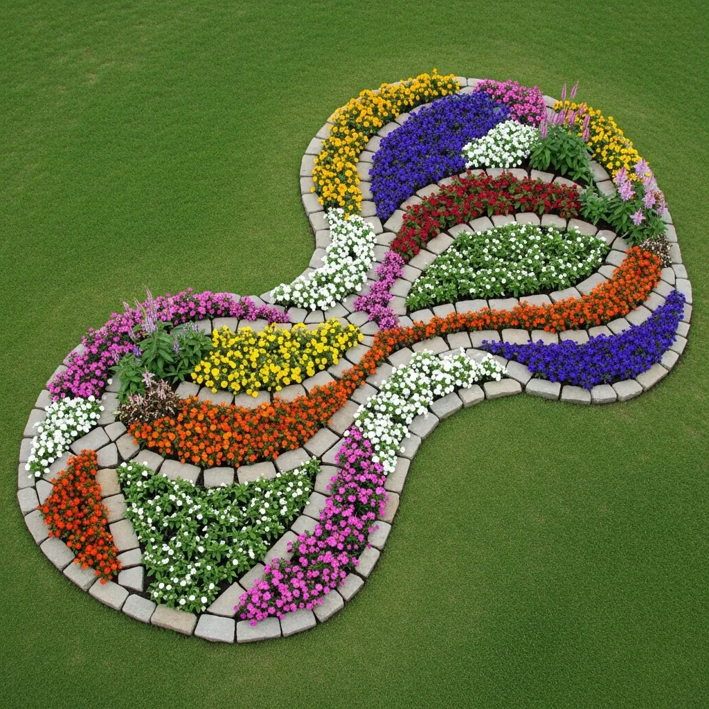 Custom flowerbed design with colorful blooms